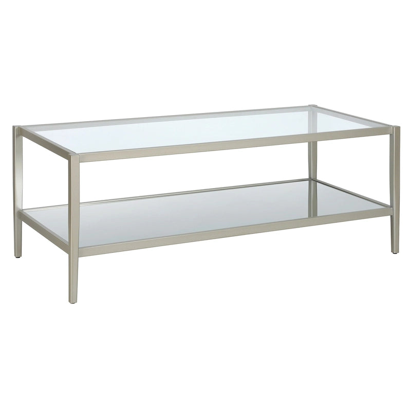 Table basse rectangulaire moderne en verre avec cadre en acier et étagère de rangement pour salon - 114,3 cm (L) x 50,8 cm (l) x 43,2 cm (H)