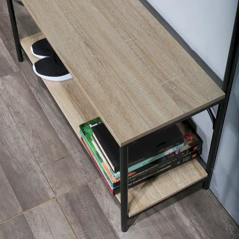 Portemanteau d'entrée couleur chêne de 32 po de large avec banc et rangement à chaussures - 31,5 x 11,5 x 67 po