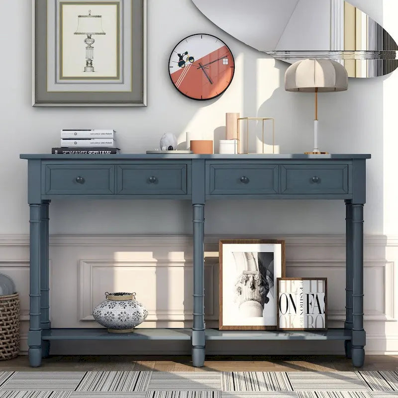 Console de table de canapé style rustique avec deux tiroirs de rangement et étagère inférieure facile à monter pour salon, entrée