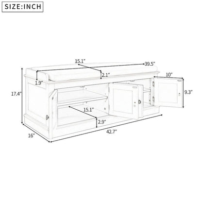 Banc de rangement capitonné multifonction 4 portes Farmhouse 42.70 avec étagères réglables et range-chaussures pour entrée