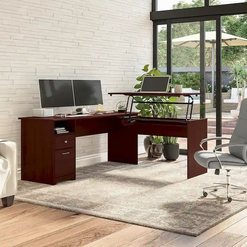 Bureau assis-debout en L à 3 positions 72 W