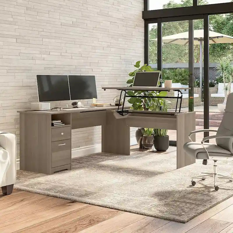 Bureau assis-debout en L à 3 positions 72 W
