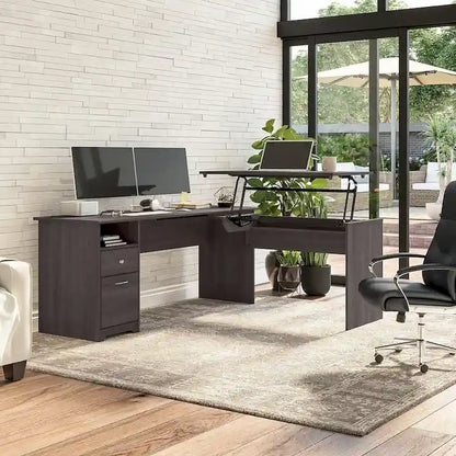 Bureau assis-debout en L à 3 positions 72 W