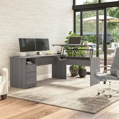 Bureau assis-debout en L à 3 positions 72 W