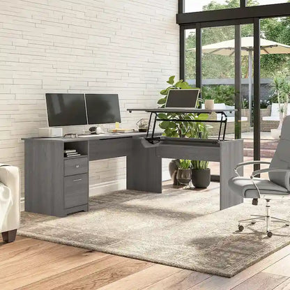 Bureau assis-debout en L à 3 positions 72 W