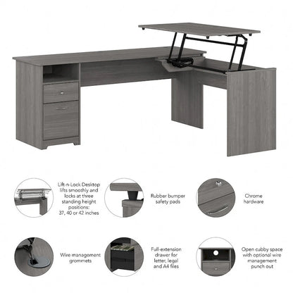 Bureau assis-debout en L à 3 positions 72 W