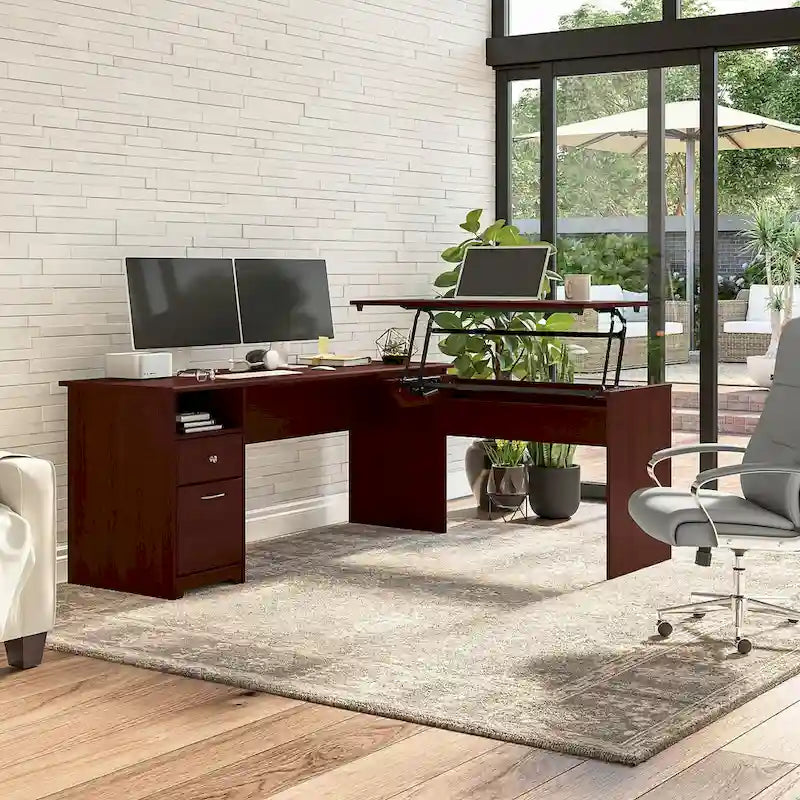 Bureau assis-debout en L à 3 positions 72 W