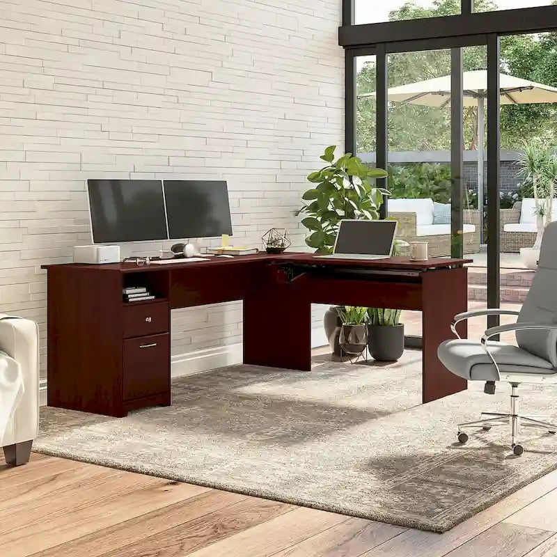 Bureau assis-debout en L à 3 positions 72 W