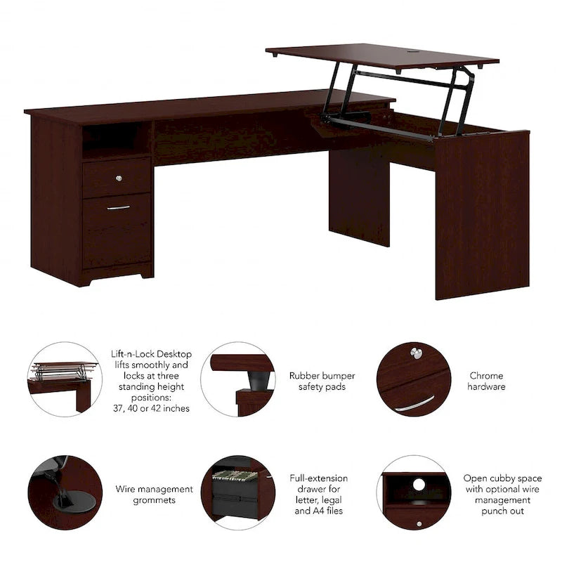 Bureau assis-debout en L à 3 positions 72 W