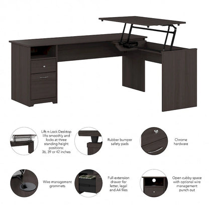 Bureau assis-debout en L à 3 positions 72 W