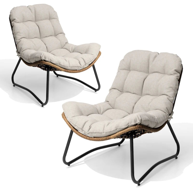 Fauteuil Papasan en rotin PE avec coussin pour intérieur et extérieur