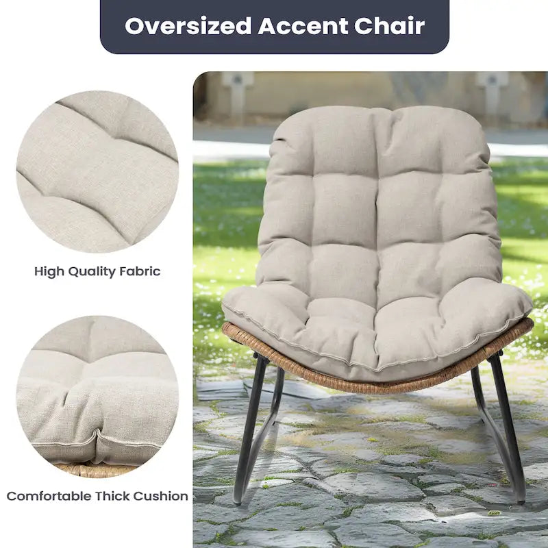 Fauteuil Papasan en rotin PE avec coussin pour intérieur et extérieur
