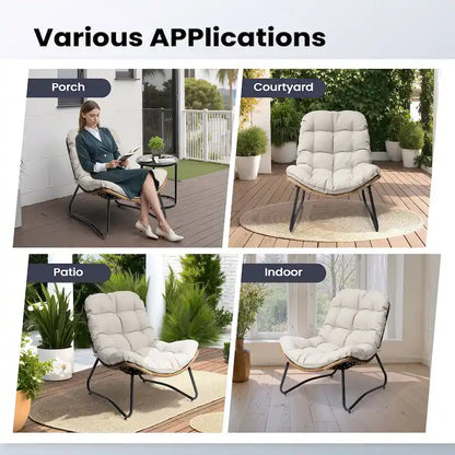 Fauteuil Papasan en rotin PE avec coussin pour intérieur et extérieur