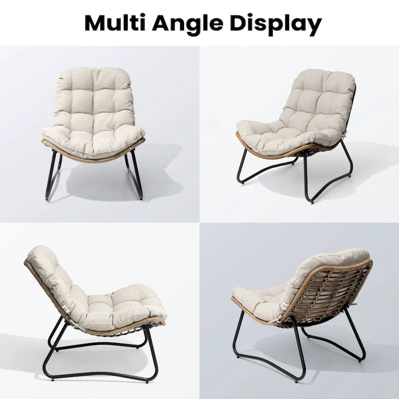 Fauteuil Papasan en rotin PE avec coussin pour intérieur et extérieur