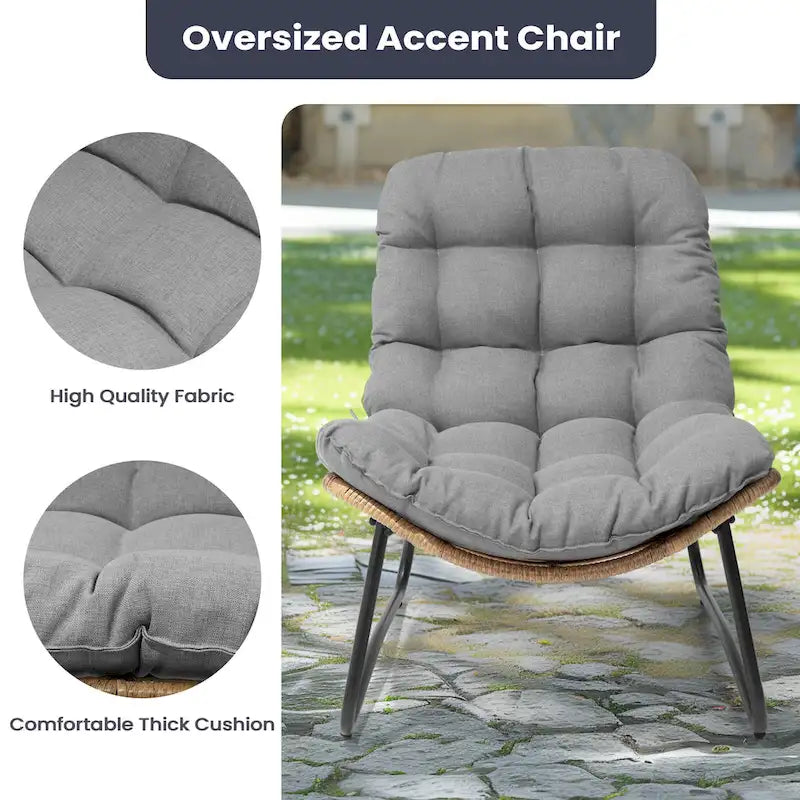 Fauteuil Papasan en rotin PE avec coussin pour intérieur et extérieur