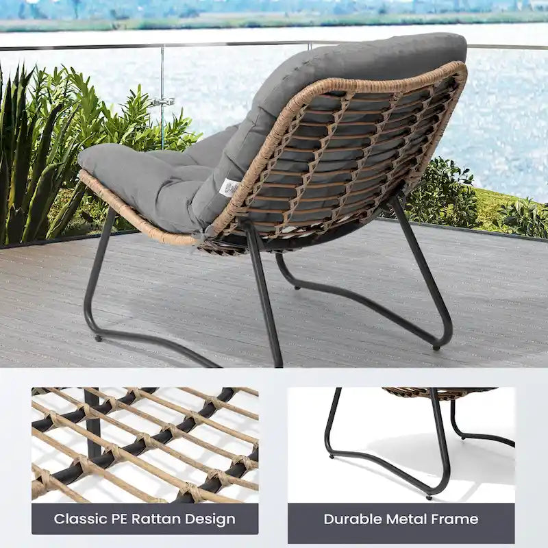 Fauteuil Papasan en rotin PE avec coussin pour intérieur et extérieur