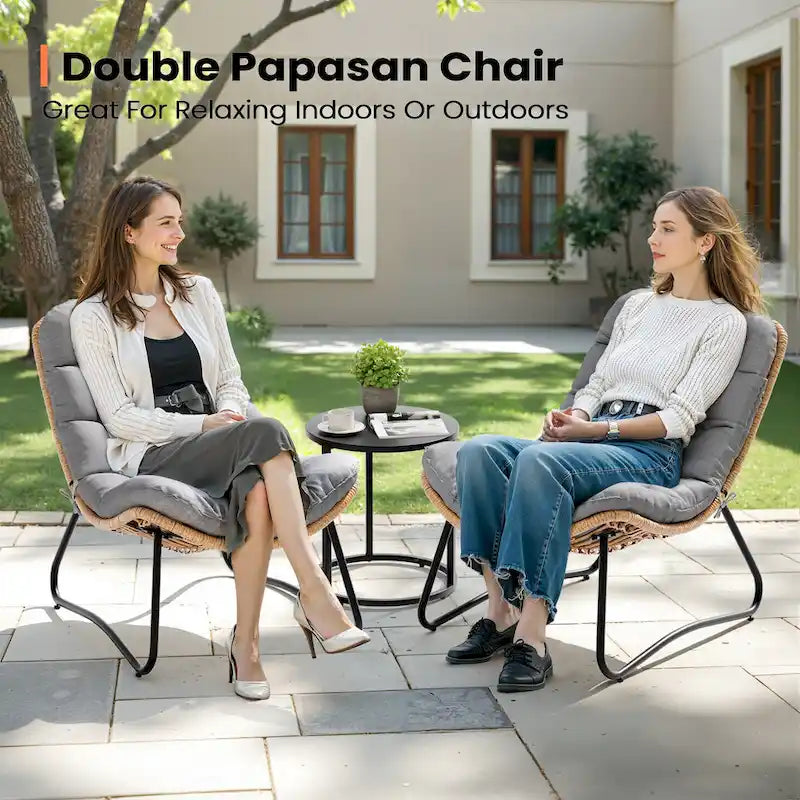 Fauteuil Papasan en rotin PE avec coussin pour intérieur et extérieur