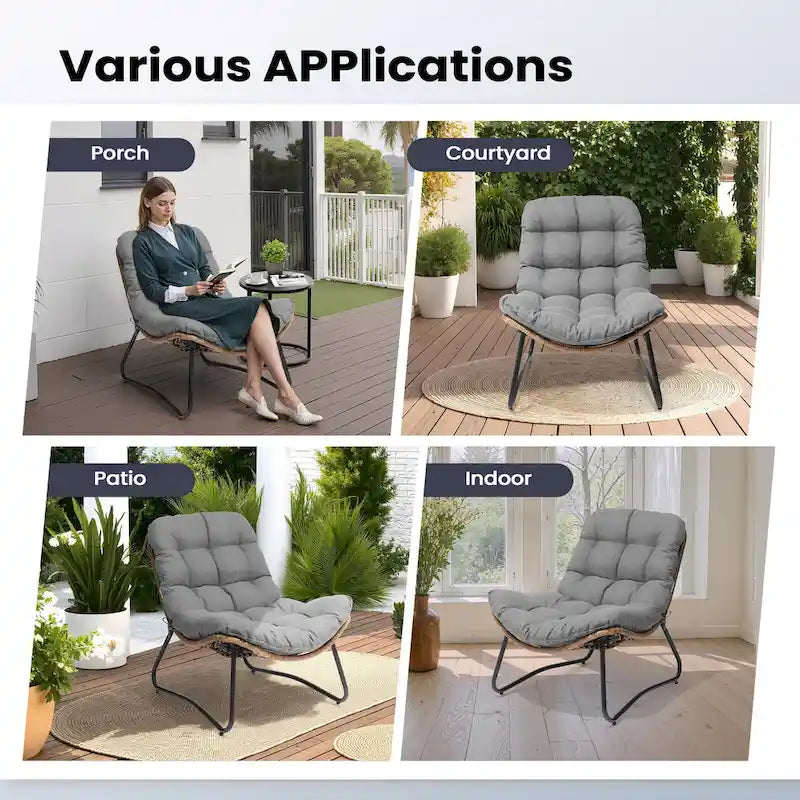 Fauteuil Papasan en rotin PE avec coussin pour intérieur et extérieur