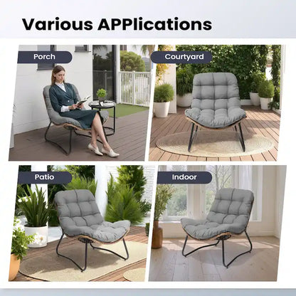 Fauteuil Papasan en rotin PE avec coussin pour intérieur et extérieur