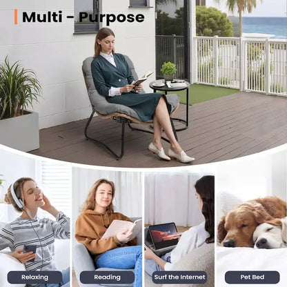 Fauteuil Papasan en rotin PE avec coussin pour intérieur et extérieur