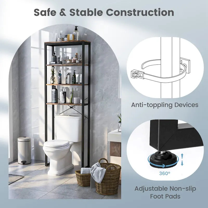 Étagère de rangement 4 niveaux pour salle de bain à poser au-dessus des toilettes – Voir détails