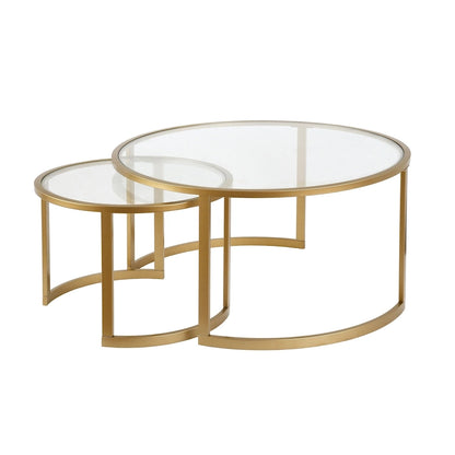 36 tables basses gigognes rondes en verre et acier (lot de 2)