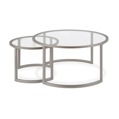 36 tables basses gigognes rondes en verre et acier (lot de 2)