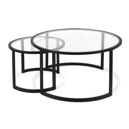 36 tables basses gigognes rondes en verre et acier (lot de 2)