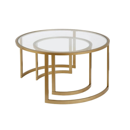 36 tables basses gigognes rondes en verre et acier (lot de 2)