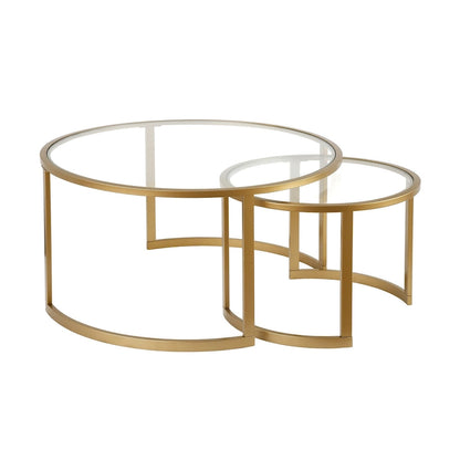 36 tables basses gigognes rondes en verre et acier (lot de 2)
