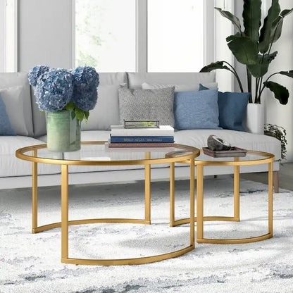 36 tables basses gigognes rondes en verre et acier (lot de 2)
