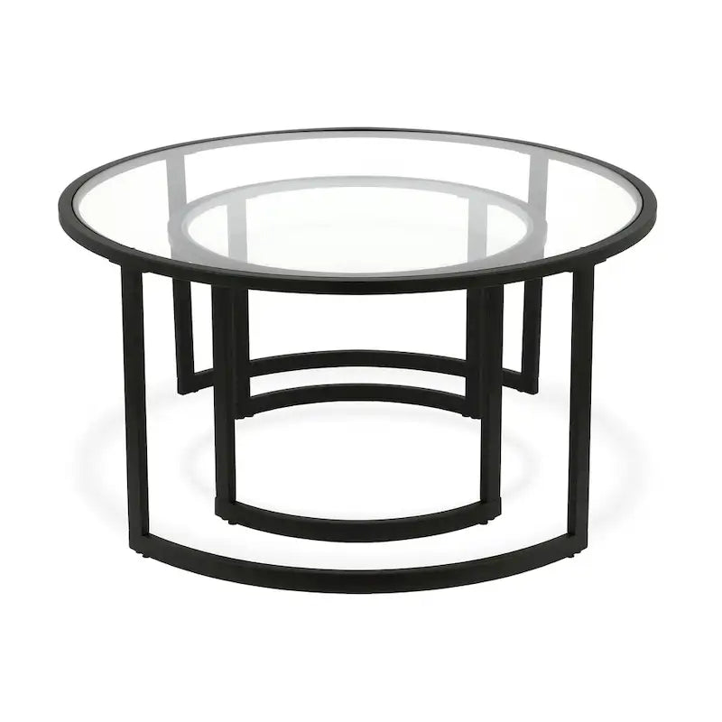 36 tables basses gigognes rondes en verre et acier (lot de 2)