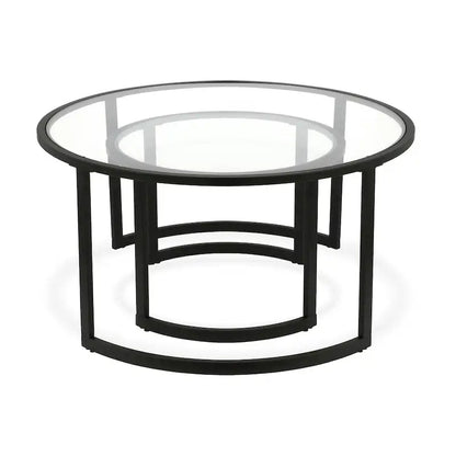 36 tables basses gigognes rondes en verre et acier (lot de 2)