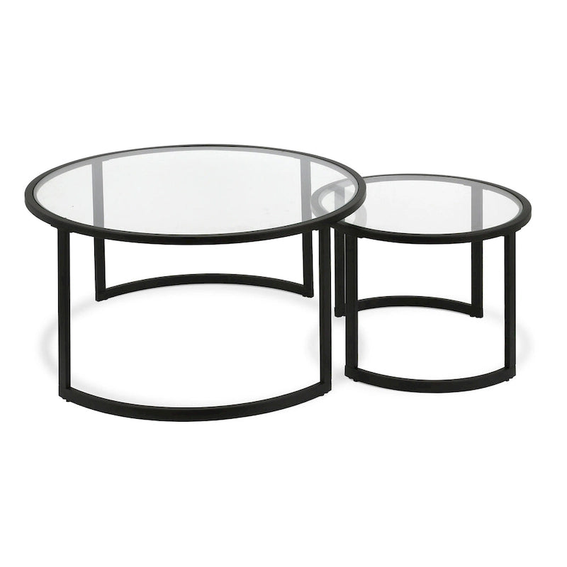 36 tables basses gigognes rondes en verre et acier (lot de 2)