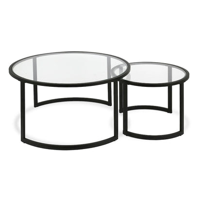 36 tables basses gigognes rondes en verre et acier (lot de 2)