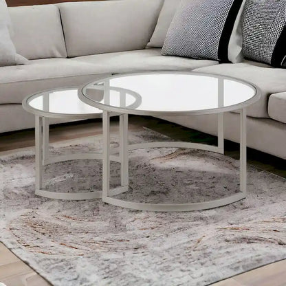 36 tables basses gigognes rondes en verre et acier (lot de 2)