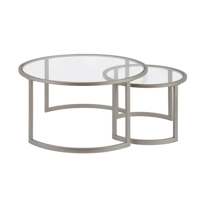 36 tables basses gigognes rondes en verre et acier (lot de 2)