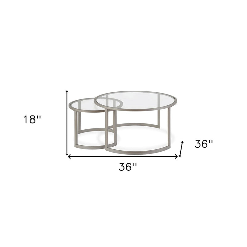 36 tables basses gigognes rondes en verre et acier (lot de 2)