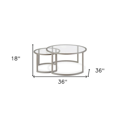 36 tables basses gigognes rondes en verre et acier (lot de 2)