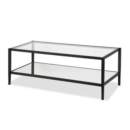 Table basse rectangulaire moderne en verre avec cadre en acier et étagère de rangement pour salon - 114,3 cm (L) x 50,8 cm (l) x 43,2 cm (H)