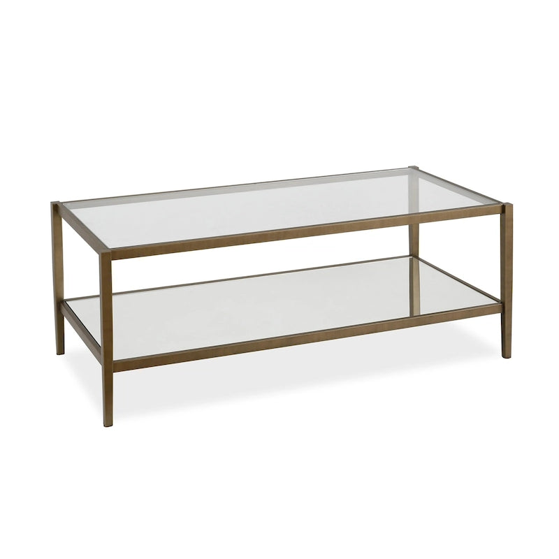 Table basse rectangulaire moderne en verre avec cadre en acier et étagère de rangement pour salon - 114,3 cm (L) x 50,8 cm (l) x 43,2 cm (H)