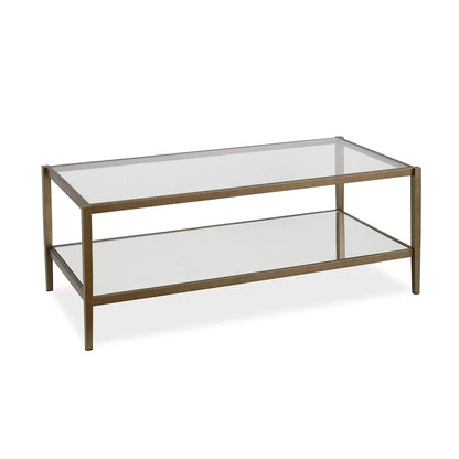 Table basse rectangulaire moderne en verre avec cadre en acier et étagère de rangement pour salon - 114,3 cm (L) x 50,8 cm (l) x 43,2 cm (H)