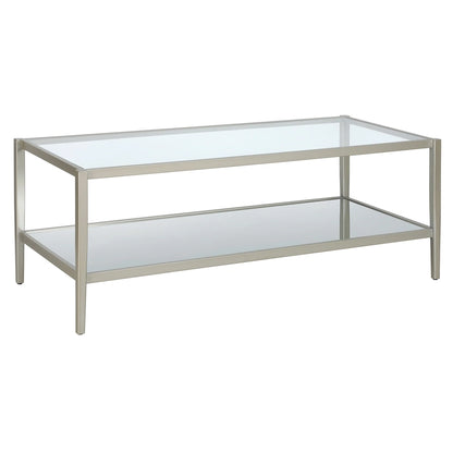 Table basse rectangulaire moderne en verre avec cadre en acier et étagère de rangement pour salon - 114,3 cm (L) x 50,8 cm (l) x 43,2 cm (H)