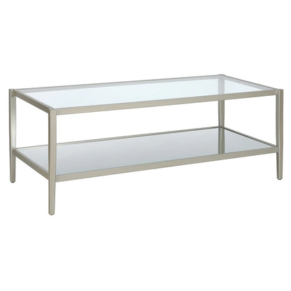 Table basse rectangulaire moderne en verre avec cadre en acier et étagère de rangement pour salon - 114,3 cm (L) x 50,8 cm (l) x 43,2 cm (H)