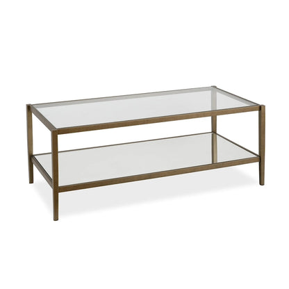 Table basse rectangulaire moderne en verre avec cadre en acier et étagère de rangement pour salon - 114,3 cm (L) x 50,8 cm (l) x 43,2 cm (H)