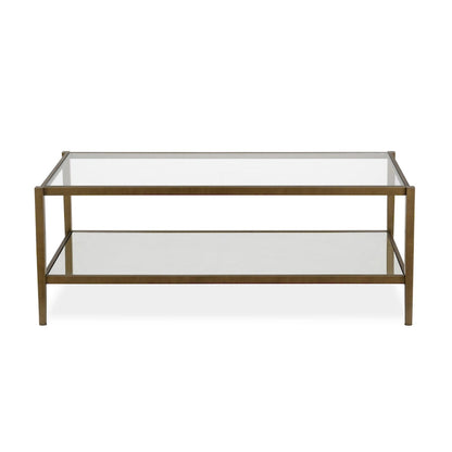 Table basse rectangulaire moderne en verre avec cadre en acier et étagère de rangement pour salon - 114,3 cm (L) x 50,8 cm (l) x 43,2 cm (H)