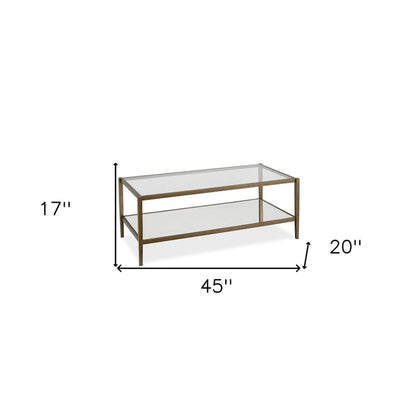Table basse rectangulaire moderne en verre avec cadre en acier et étagère de rangement pour salon - 114,3 cm (L) x 50,8 cm (l) x 43,2 cm (H)