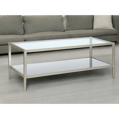 Table basse rectangulaire moderne en verre avec cadre en acier et étagère de rangement pour salon - 114,3 cm (L) x 50,8 cm (l) x 43,2 cm (H)