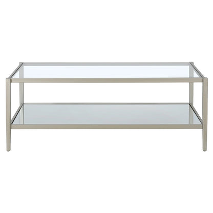 Table basse rectangulaire moderne en verre avec cadre en acier et étagère de rangement pour salon - 114,3 cm (L) x 50,8 cm (l) x 43,2 cm (H)