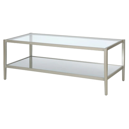 Table basse rectangulaire moderne en verre avec cadre en acier et étagère de rangement pour salon - 114,3 cm (L) x 50,8 cm (l) x 43,2 cm (H)